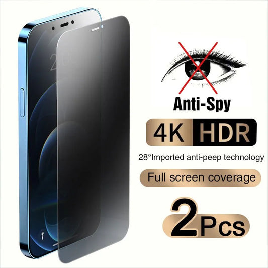 2PCS Full Cover anti Spy Screen Protector for  11 12 13 14 15 PRO MAX 6 7 8 plus XS X XR Tempered Glass Privacy
